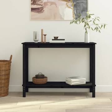 Console Table Black - Solid Pine Wood 110x40x80 cm | Hipo Market