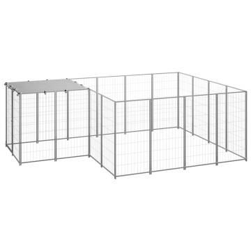 Durable Dog Kennel Silver 6.05 m² Steel | Hipomarket UK