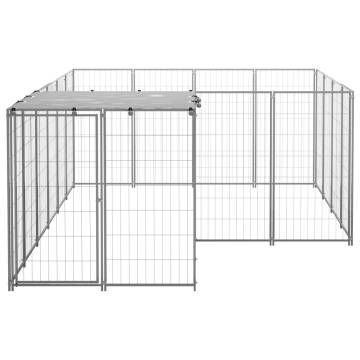 Durable Dog Kennel Silver 6.05 m² Steel | Hipomarket UK