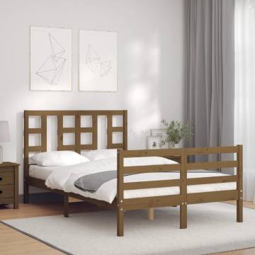 Honey Brown Small Double Bed Frame with Headboard - Solid Wood