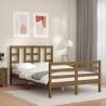 Honey Brown Small Double Bed Frame with Headboard - Solid Wood