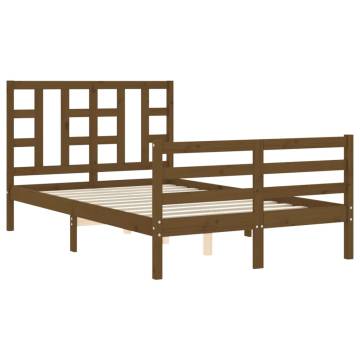 Honey Brown Small Double Bed Frame with Headboard - Solid Wood