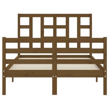 Honey Brown Small Double Bed Frame with Headboard - Solid Wood