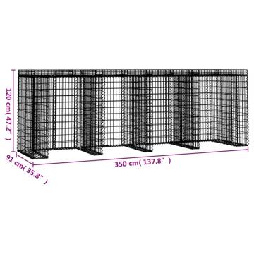 Gabion Wall for Garbage Bin - Durable Galvanised Iron 350x91x120cm