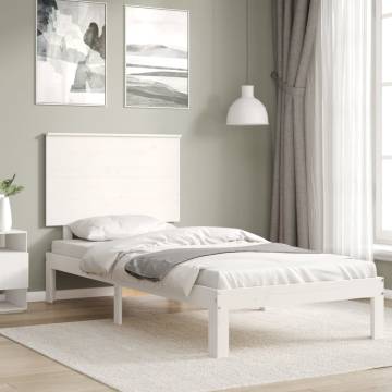 White Small Single Bed Frame with Headboard - Solid Wood