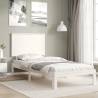 White Small Single Bed Frame with Headboard - Solid Wood