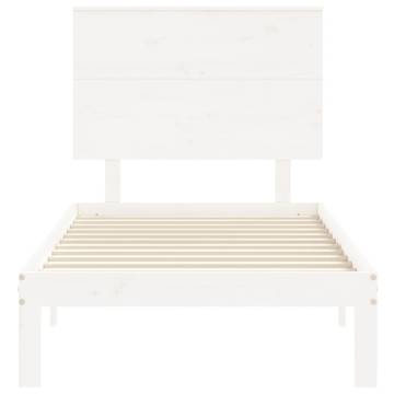 White Small Single Bed Frame with Headboard - Solid Wood