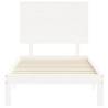 White Small Single Bed Frame with Headboard - Solid Wood