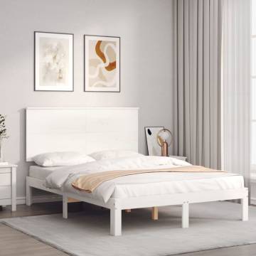 White Bed Frame with Headboard 140x200 cm | Solid Wood