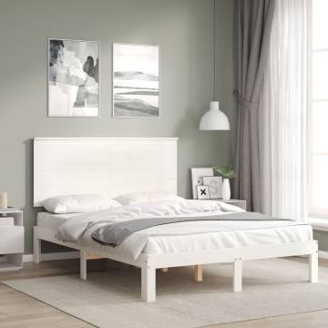 White Bed Frame with Headboard 140x200 cm | Solid Wood