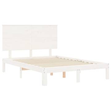 White Bed Frame with Headboard 140x200 cm | Solid Wood