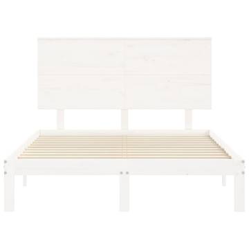 White Bed Frame with Headboard 140x200 cm | Solid Wood