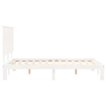 White Bed Frame with Headboard 140x200 cm | Solid Wood