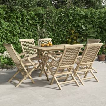 Folding Garden Chairs 6 pcs Grey - Solid Teak Wood