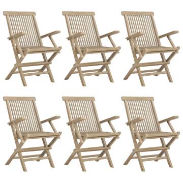 Folding Garden Chairs 6 pcs Grey - Solid Teak Wood