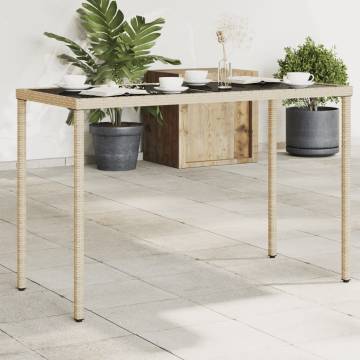 Stylish Beige Garden Table with Glass Top - 115x54x74 cm