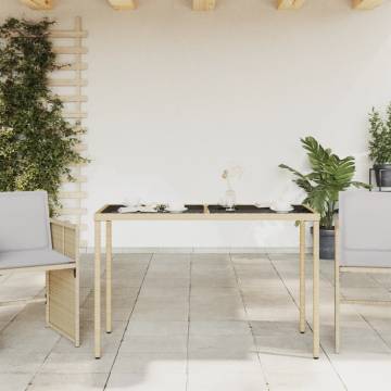 Stylish Beige Garden Table with Glass Top - 115x54x74 cm