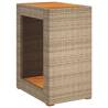 Beige Garden Side Table with Wooden Top | Poly Rattan 60x40x75 cm