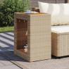 Beige Garden Side Table with Wooden Top | Poly Rattan 60x40x75 cm