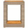 Beige Garden Side Table with Wooden Top | Poly Rattan 60x40x75 cm