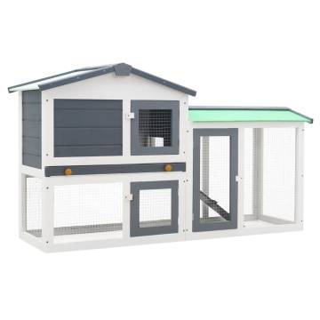 Outdoor Large Rabbit Hutch - Grey & White Wooden 145x45x84 cm