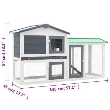 Outdoor Large Rabbit Hutch - Grey & White Wooden 145x45x84 cm