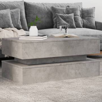 Modern Coffee Table with LED Lights - Concrete Grey 90x50 cm