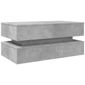 Modern Coffee Table with LED Lights - Concrete Grey 90x50 cm