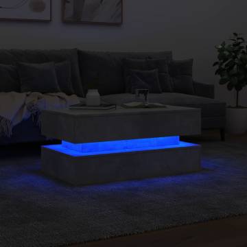 Modern Coffee Table with LED Lights - Concrete Grey 90x50 cm