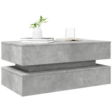 Modern Coffee Table with LED Lights - Concrete Grey 90x50 cm