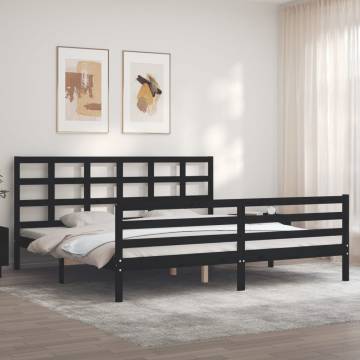 Black Bed Frame with Headboard - Solid Pinewood 200x200 cm