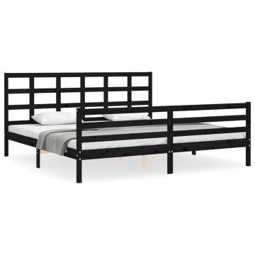 Black Bed Frame with Headboard - Solid Pinewood 200x200 cm