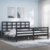 Black Bed Frame with Headboard - Solid Pinewood 200x200 cm