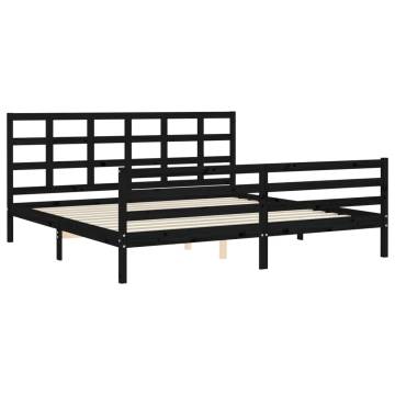 Black Bed Frame with Headboard - Solid Pinewood 200x200 cm