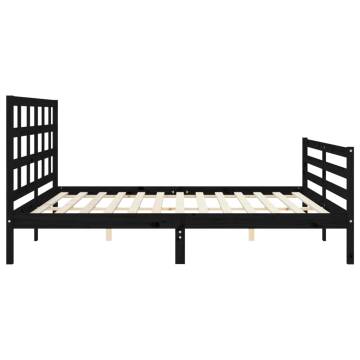 Black Bed Frame with Headboard - Solid Pinewood 200x200 cm