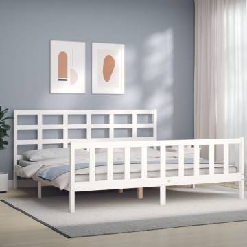 Stylish White Bed Frame with Headboard - 200x200 cm Solid Wood