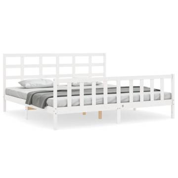 Stylish White Bed Frame with Headboard - 200x200 cm Solid Wood