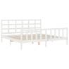 Stylish White Bed Frame with Headboard - 200x200 cm Solid Wood