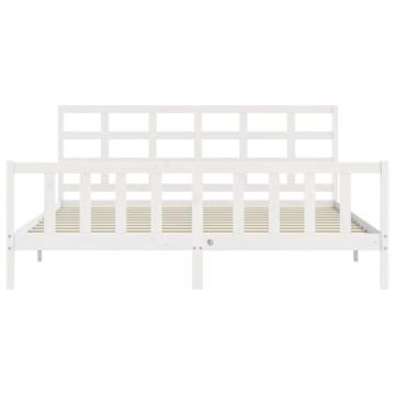 Stylish White Bed Frame with Headboard - 200x200 cm Solid Wood