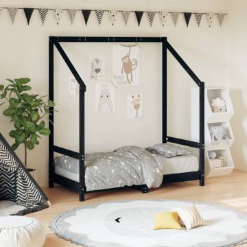 Kids Bed Frame Black 70x140 cm - Solid Pine Wood Design