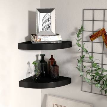 Stylish Floating Corner Shelves - Set of 2 Black MDF