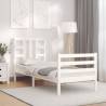 White Small Single Bed Frame with Headboard - Solid Wood