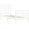 White Small Single Bed Frame with Headboard - Solid Wood