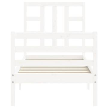 White Small Single Bed Frame with Headboard - Solid Wood