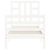 White Small Single Bed Frame with Headboard - Solid Wood