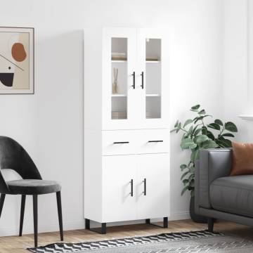 Stylish Highboard High Gloss White - 69.5x34x180 cm