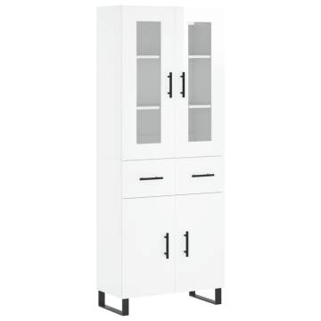 Stylish Highboard High Gloss White - 69.5x34x180 cm