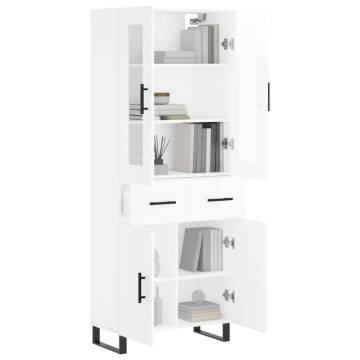 Stylish Highboard High Gloss White - 69.5x34x180 cm