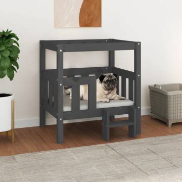 Premium Grey Dog Bed - Solid Pine Wood, 65.5x43x70 cm