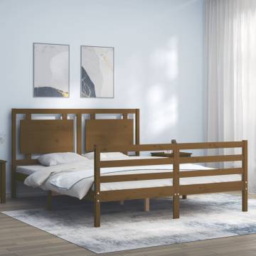 Honey Brown King Size Bed Frame with Headboard - Solid Wood